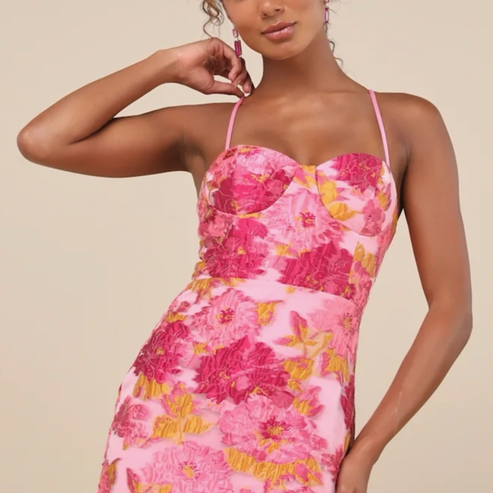 Lulu's Pink and Orange Bodycon Mini corset Dress